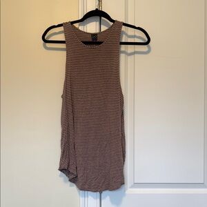 Brown Ribbed Tank Top with High Neckline